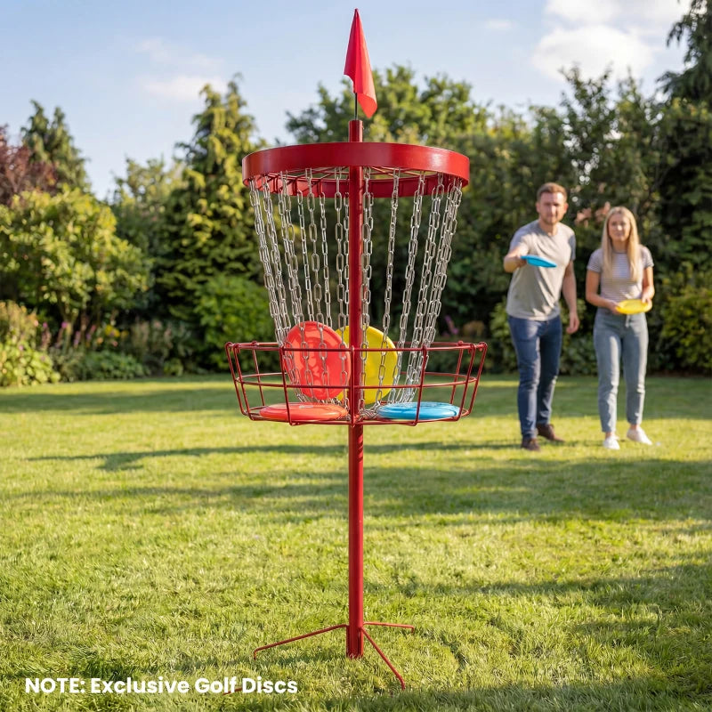 Soozier 24-Chain Portable Practice Basket for Disc Golf Target Stand, Lightweight Basket w/ Carry Bag, Red and Silver