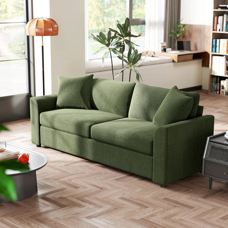 3 Seater Sofa, 83.5" Modern Upholstered Couch with Pocket Spring and 2 Scatter Cushions for Living Room, Green