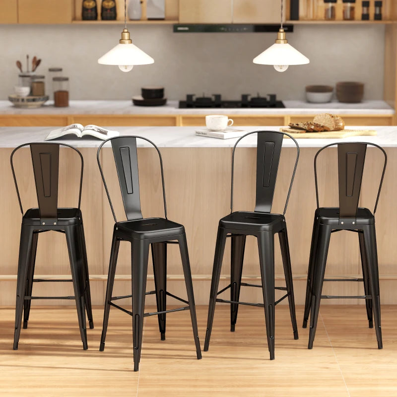 24" Set of 4 Bar Stools Kitchen Industrial Breakfast Bistro Cafe Metal Frame Black