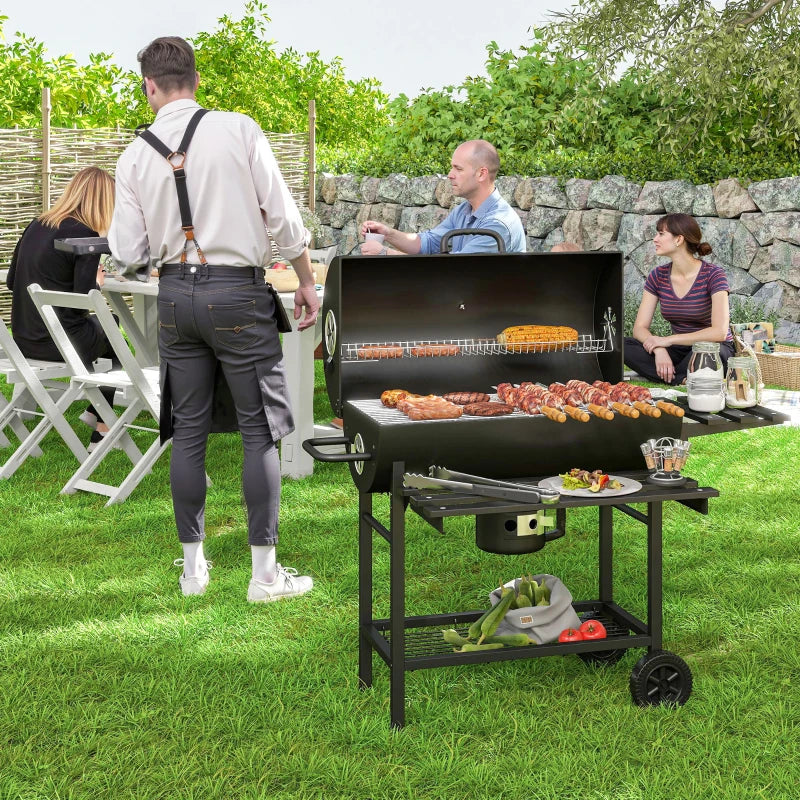 29" Charcoal BBQ Grill Barbecue Grill with Foldable Front Side Table, Spacious Cooking Area, Shelf, Black