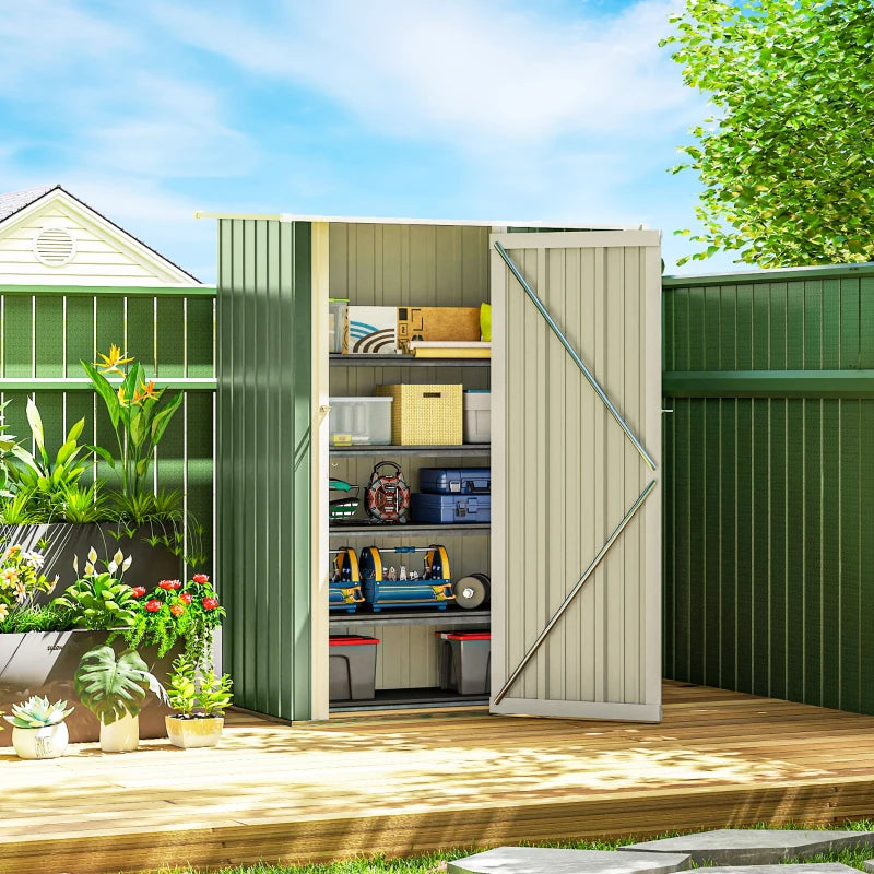 5 x 3ft Outdoor Storage Shed Metal Garden Shed Cabanon with Sloped Roof, Lockable Door for Tool, Light Green