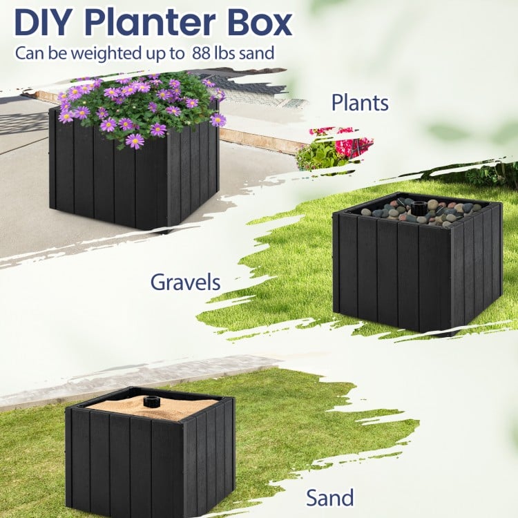 2-in-1 Outdoor Umbrella Base Planter Patio Umbrella Stand with Flower Box-Black