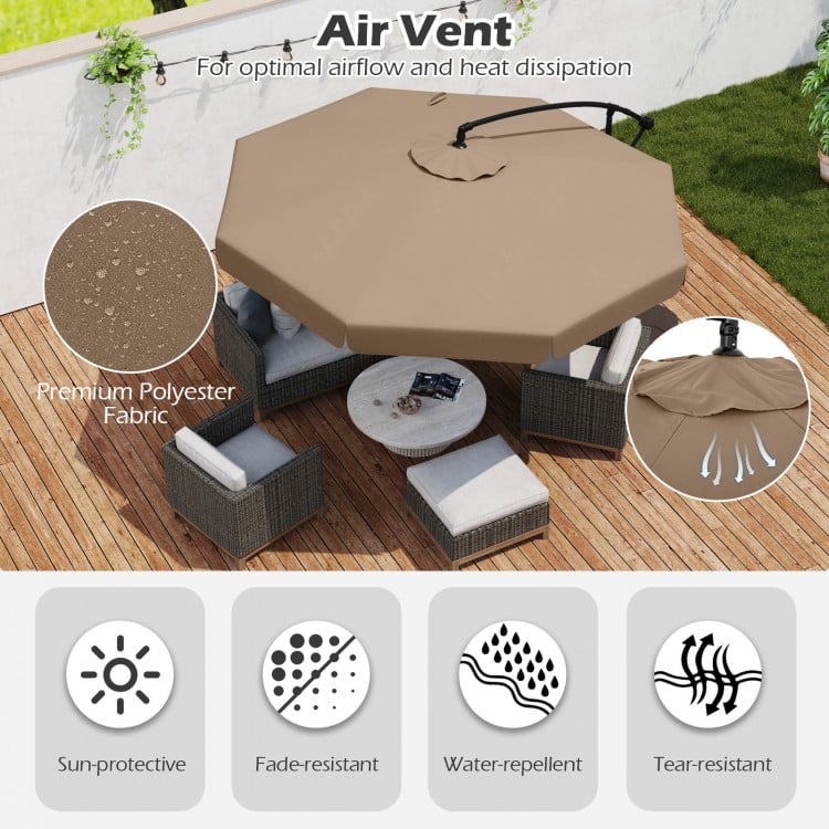 10 Feet Patio Cantilever Umbrella with Cover Tilt Adjustment and Ruffled Edge-Taupe