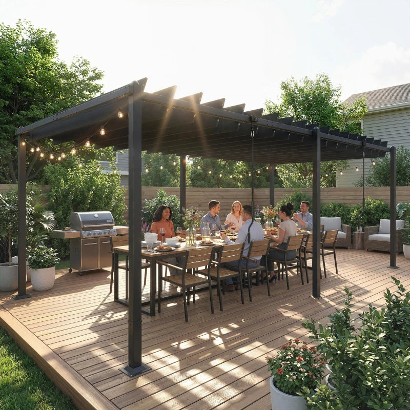 10' x 19' Louvered Pergola with UPF50+ Adjustable Roof and Aluminum Frame, Outdoor Pergola Gazebo, Dark Grey