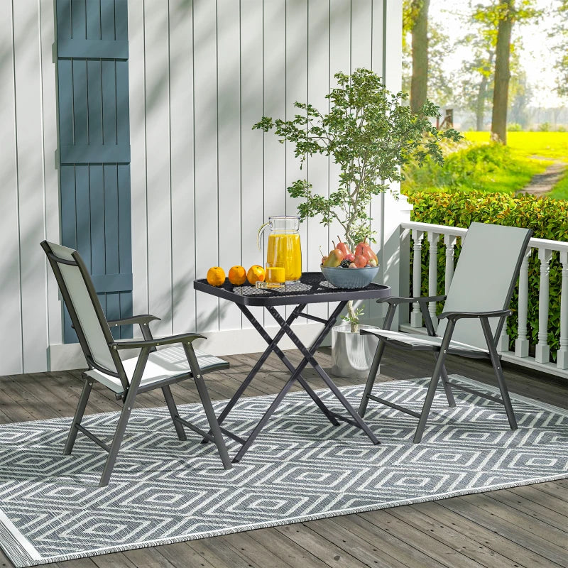 27.5" Square Outdoor Patio Table, Outdoor Folding Table with Grid Rattan-Like Top for Camping, Picnic, Black