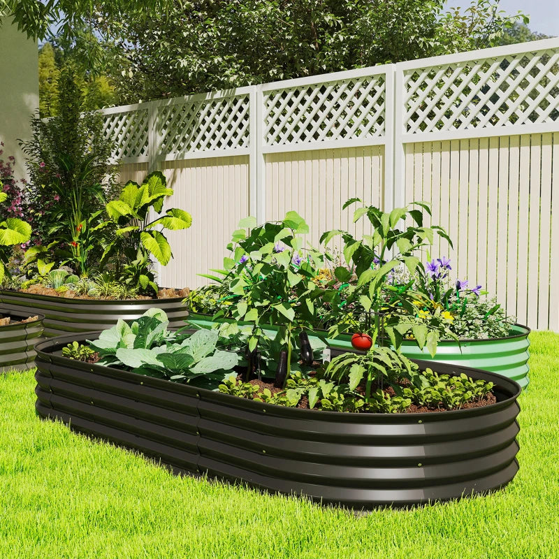 7' x 3' x 1' Large Outdoor Planter Box, Galvanized Raised Garden Bed with Metal Plant Stake, Black