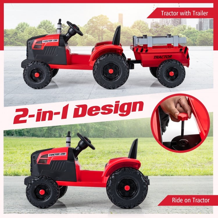 24V Ride On Tractor for Kids Electric Vehicle with Detachable Trailer and Remote Control-Red