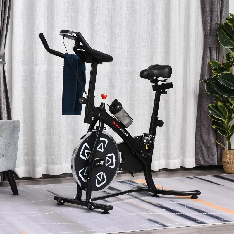 Soozier Exercise Bike, Stationary Bike with LCD Display, Indoor Cycling Bike for Home Workout, with 6 Flywheel, Black