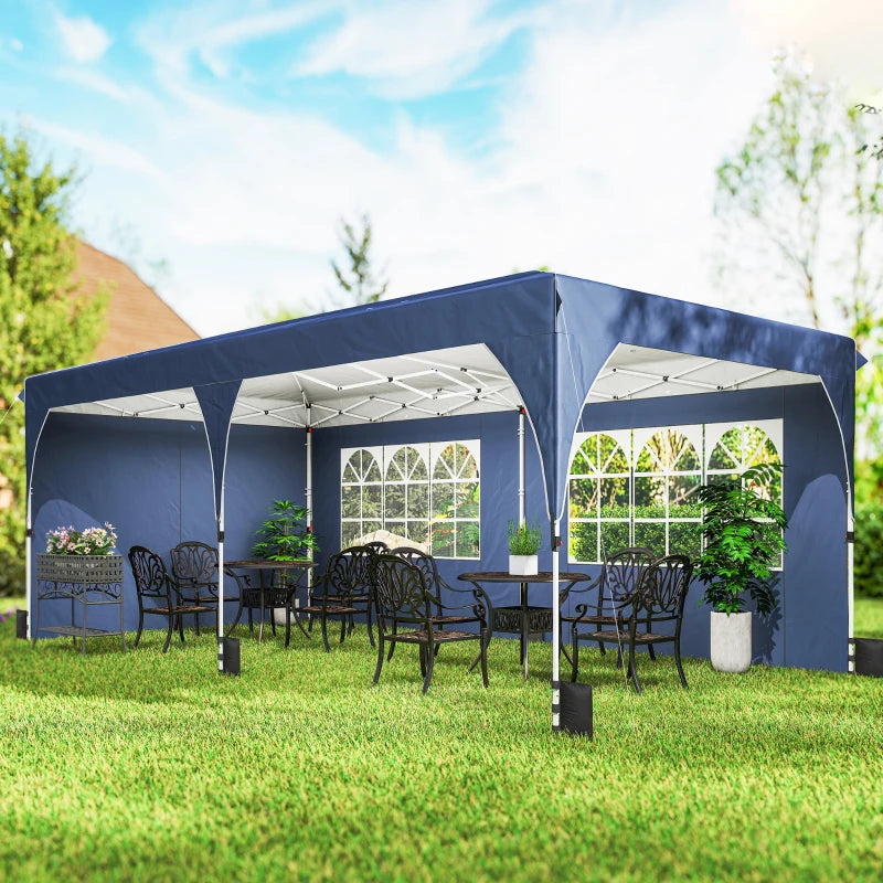 10 x 20 ft Pop Up Canopy Tent with Reflective Strips, UPF 50+ Easy up Instant Canopy with 6 Sandbags, Dark Blue