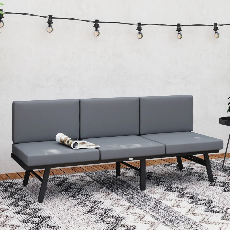 3-in-1 3-Seater Outdoor Sofa, Lounge Chair with 5-Position Adjustable Back, Patio Loveseat with Folding Table, Grey