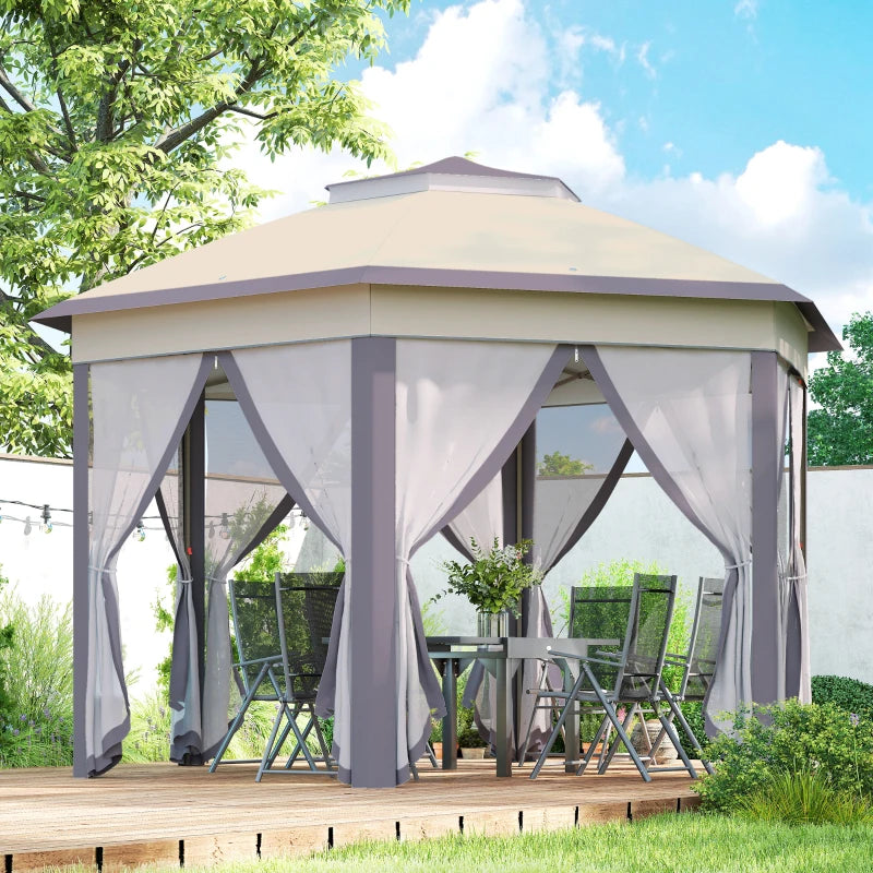 13' x 13' Pop Up Canopy Tent with Netting and Carry Bag, Instant Sun Shelter, Coffee and Beige