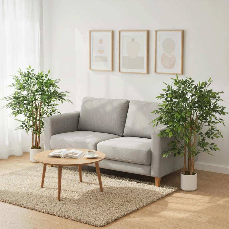 4FT Artificial Banyan Tree Set of 2, Fake Potted Tree with Solid Wood Trunk and Pot for Indoor