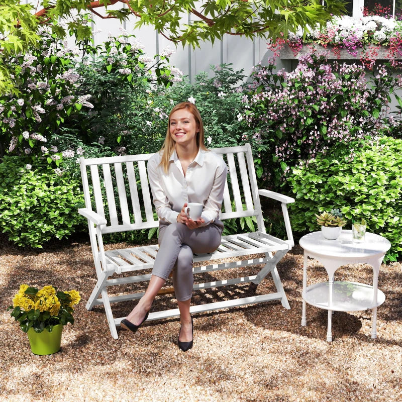 46.5" Foldable Wood Outdoor Bench with Backrest and Armrests for Outdoors, Patio, Porch, Park, White