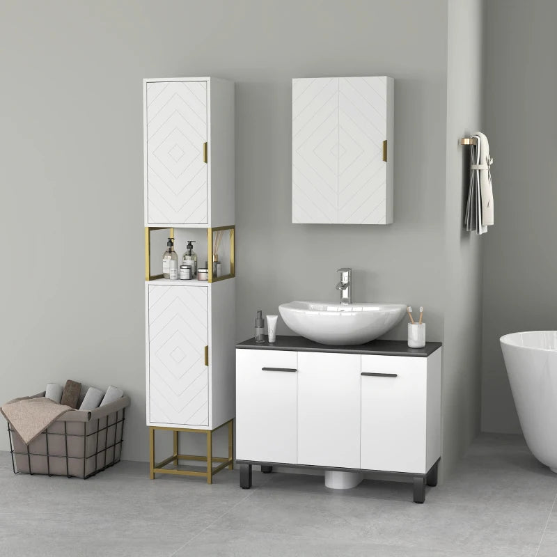 2-Piece Bathroom Storage Cabinet Set, Bathroom Cabinets with Adjustable Shelves, Free Standing, Wall-Mounted, White