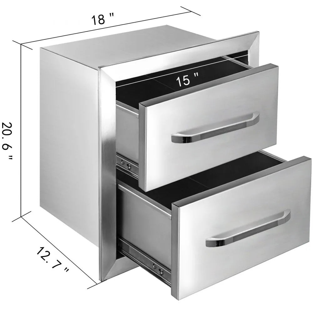 VEVOR Outdoor Kitchen Drawers 18W x 20.6H x 12.7D Inch, Flush Mount Double BBQ Drawers Stainless Steel with Handle, BBQ Island Drawers for Outdoor Kitchens or Patio Grill Station