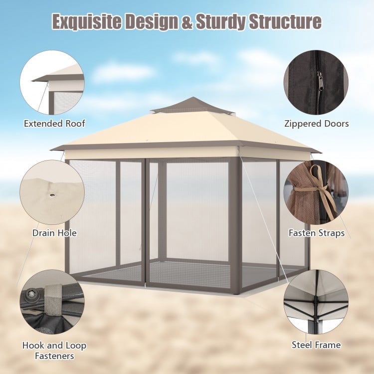 2-Tier 11 x 11 Feet Pop-Up Gazebo Tent Portable Canopy Shelter Carry Bag Mesh