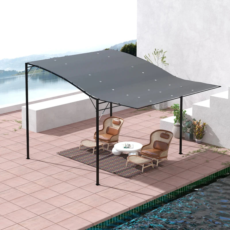 10x8ft Patio Metal Gazebo with Extendable Side Awning, Outdoor Shelter Shade Canopy Deck Awning, Dark Grey
