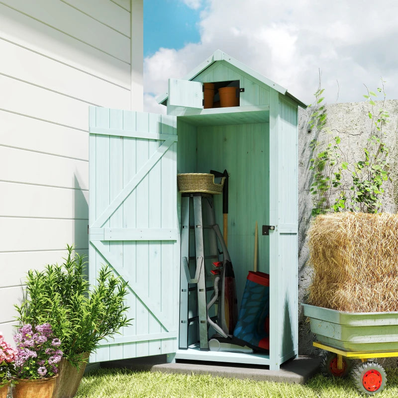 30" x 21" x 71" Garden Storage Shed, Outdoor Tool Utility Storage House with 3 Tier Shelves and Roof, Blue