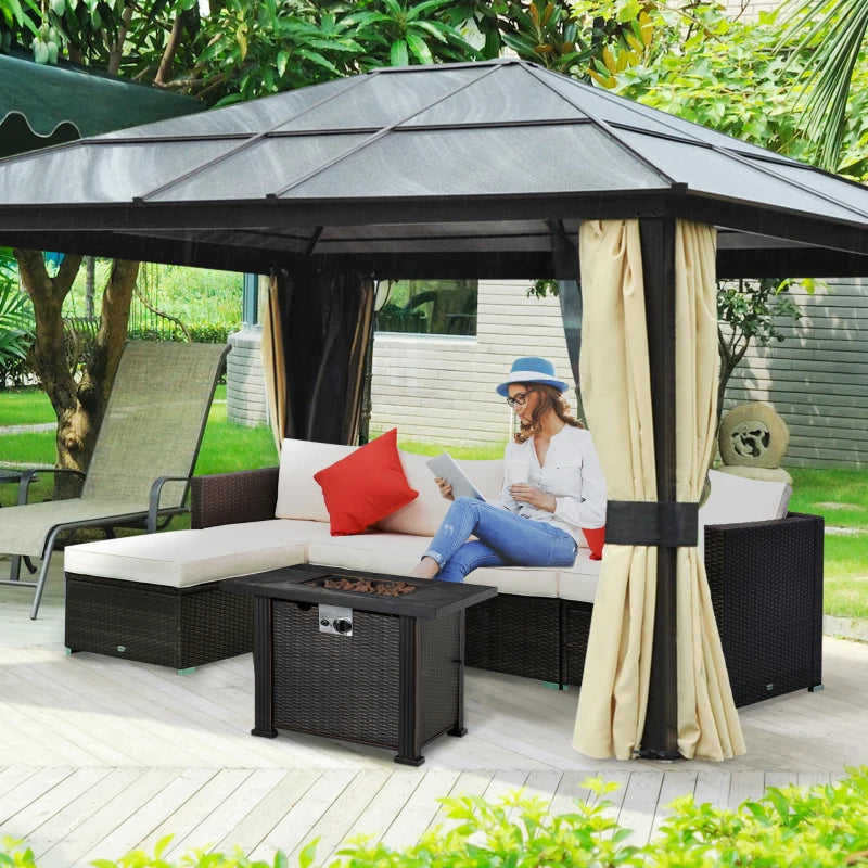 30 Inch Outdoor Gas Fire Pit Table, 50000 BTU Wicker Auto Ignition Propane Fire Table with Lid, Lava Rocks and Cover, CSA Certification for Patio
