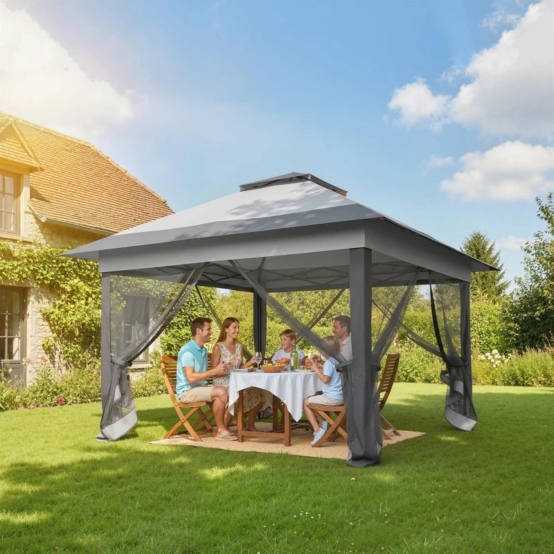 12' x 12' Foldable Pop-up Party Tent Instant Canopy Sun Shade Gazebo Shelter with Steel Frame, Dark Grey
