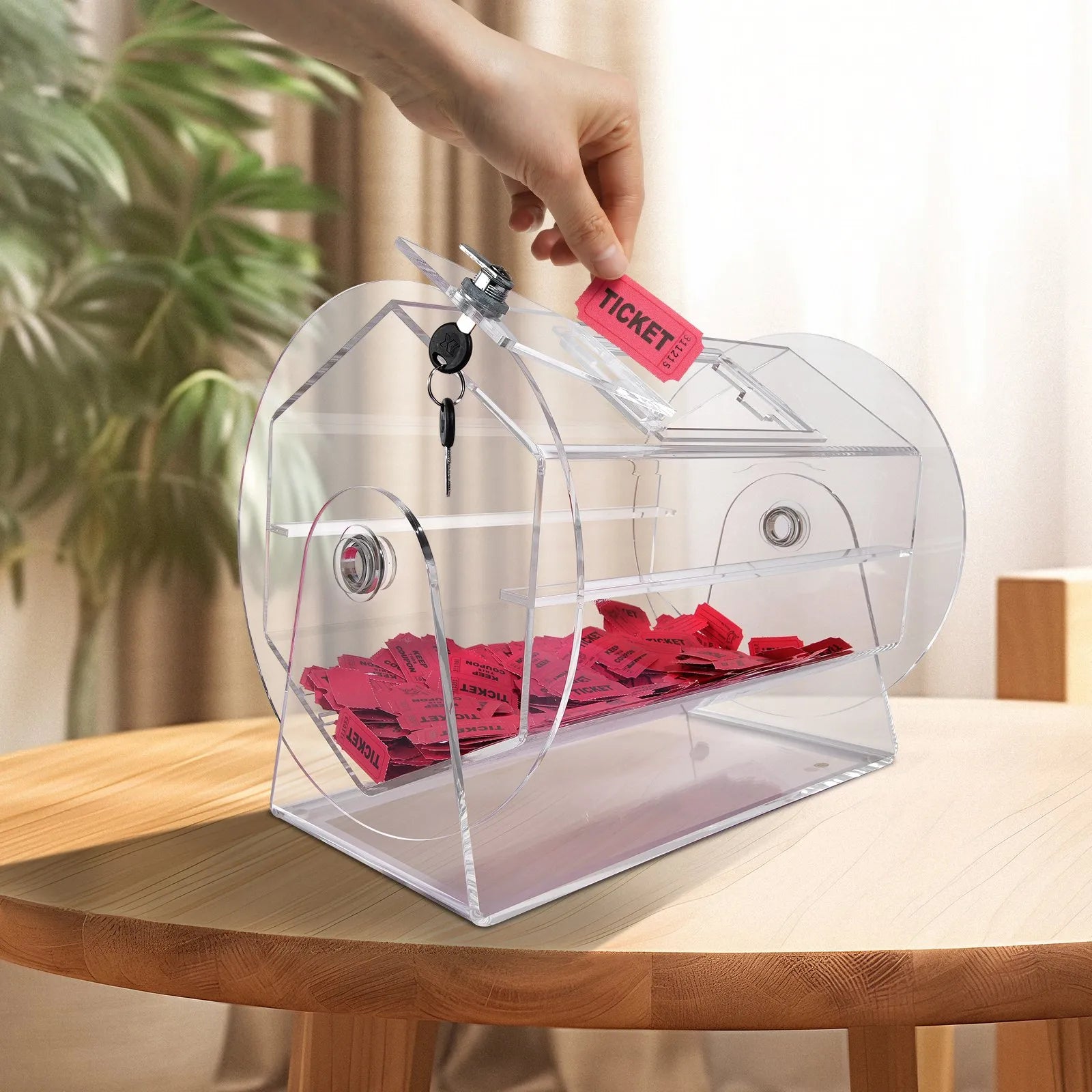 VEVOR Acrylic Raffle Drum, Holds 5000 Tickets or 200 Raffle Balls, Professional Raffle Ticket Spinning Cage with 2 Keys, Transparent Lottery Spinning Drawing, Raffle Ticket Box for Lottery Games Bingo