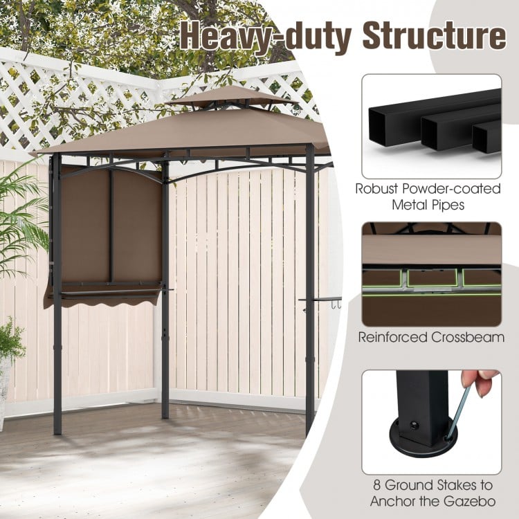 11 x 5 FT Grill Gazebo with Side Awning and Double-Tiered Top-Brown