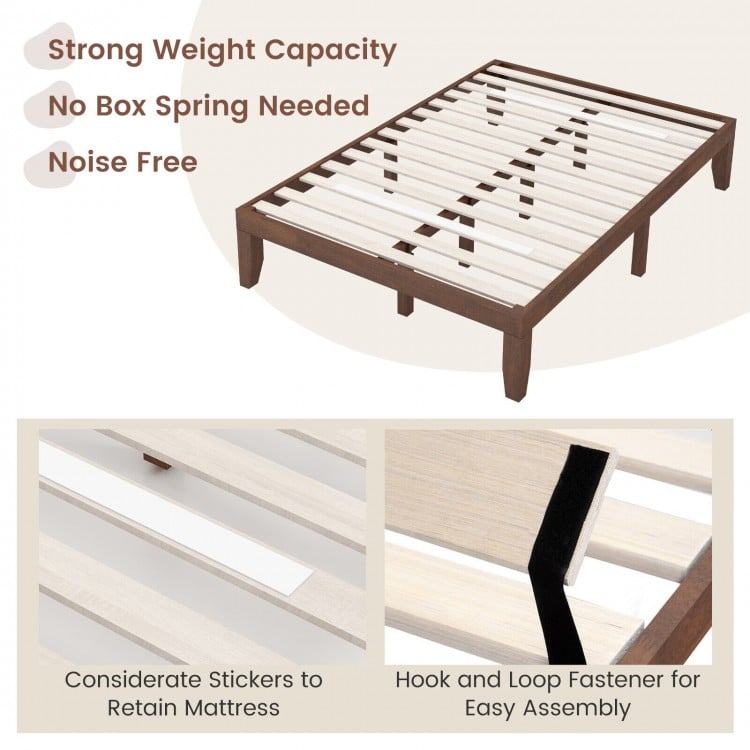 14 Inch Full Size Wood Platform Bed Frame with Wood Slat Support-Coffee