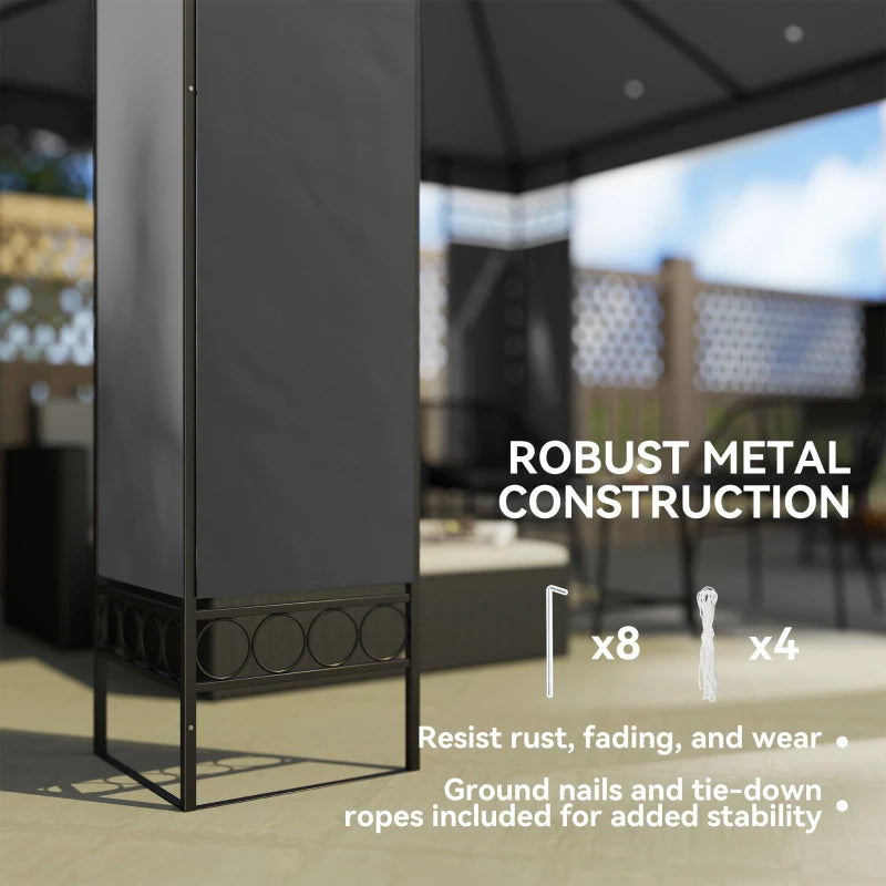 10 x 10 FT Canopy Gazebo, Double Roof Patio Gazebo with Screen Panels and Metal Frame for Deck, Backyard, Dark Grey