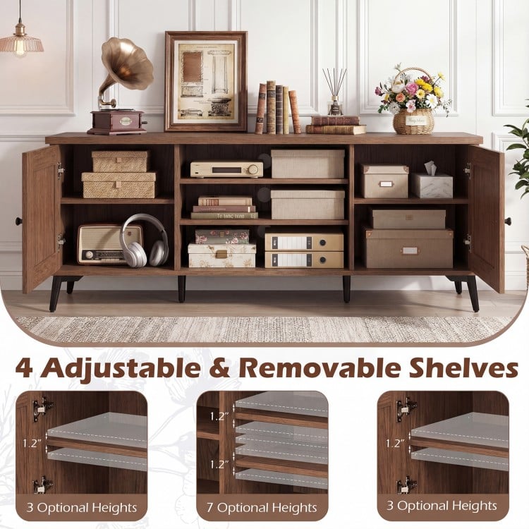 2-Door TV Stand for TVs up to 65 Inch Mid Century Modern Entertainment Center-Brown