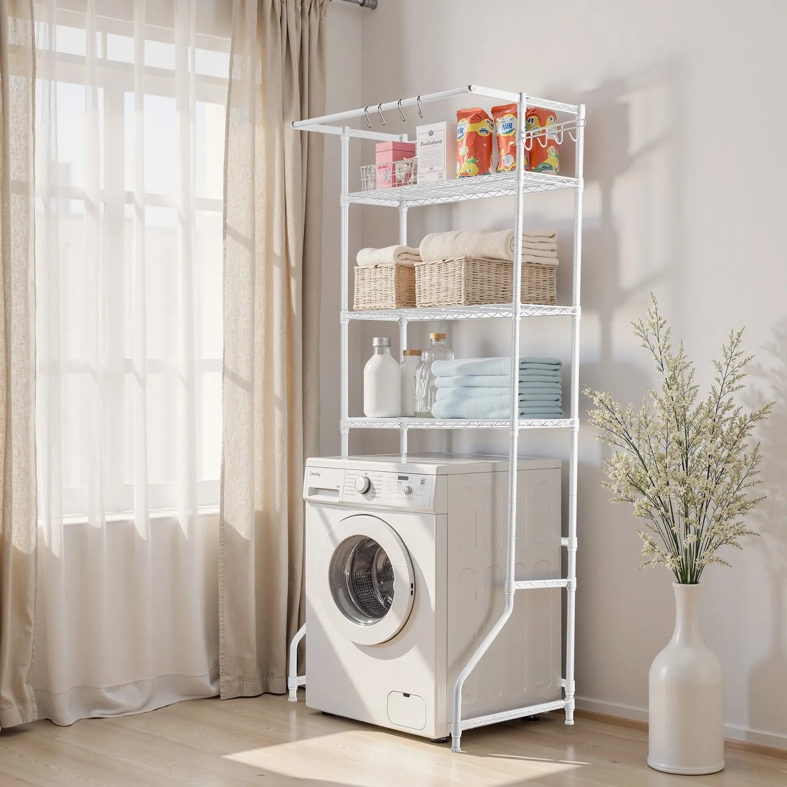 VEVOR Over Washer and Dryer Storage Shelf Single Row 3 Tiers Washer Rack White