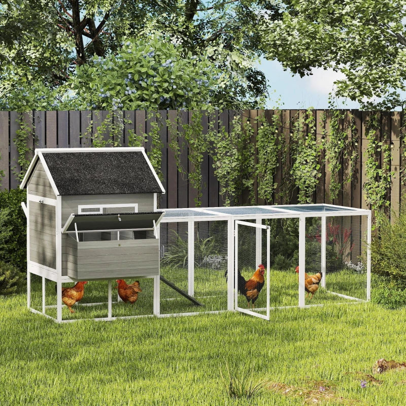 137" Wooden Chicken Coop with Chicken Run, Nesting Box, Dark Grey