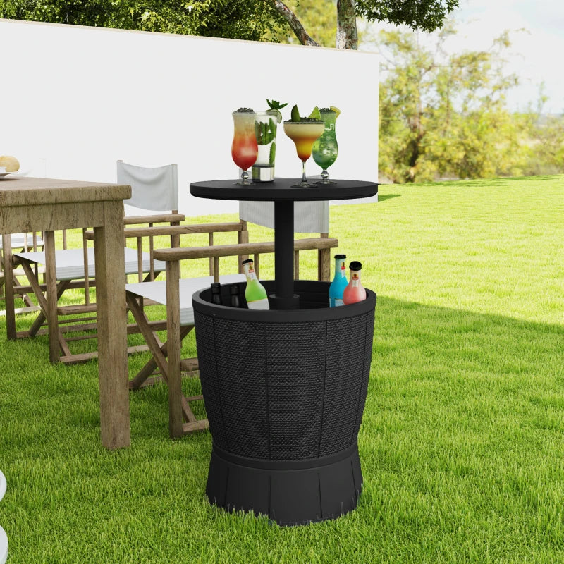 11 Gallon Patio Cooler Side Table, Outdoor Cooler Bar Table with Height Adjustable Top, Drainage Plug, Black