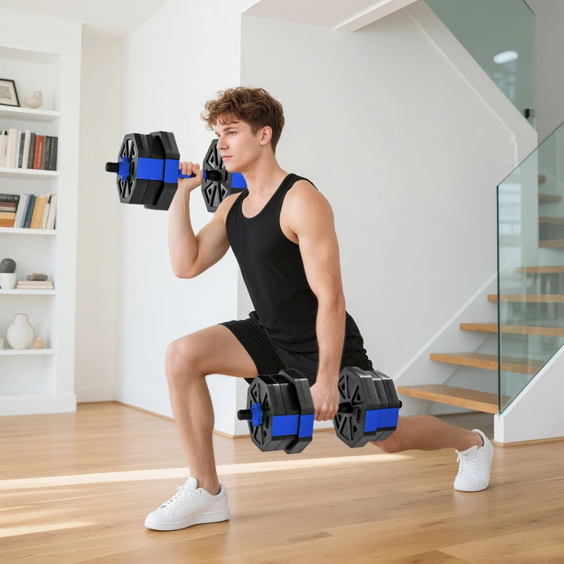 Soozier 6-in-1 Adjustable Dumbbell Set, Used as Kettlebell, Barbell, Dumbbell, Push-Up Stand, 44lbs Free Weights Set, Blue