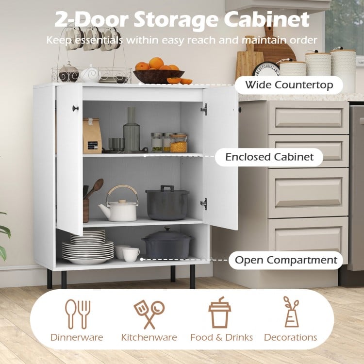 2-Door Sideboard Buffet Cabinet Kitchen with Adjustable Shelf-White