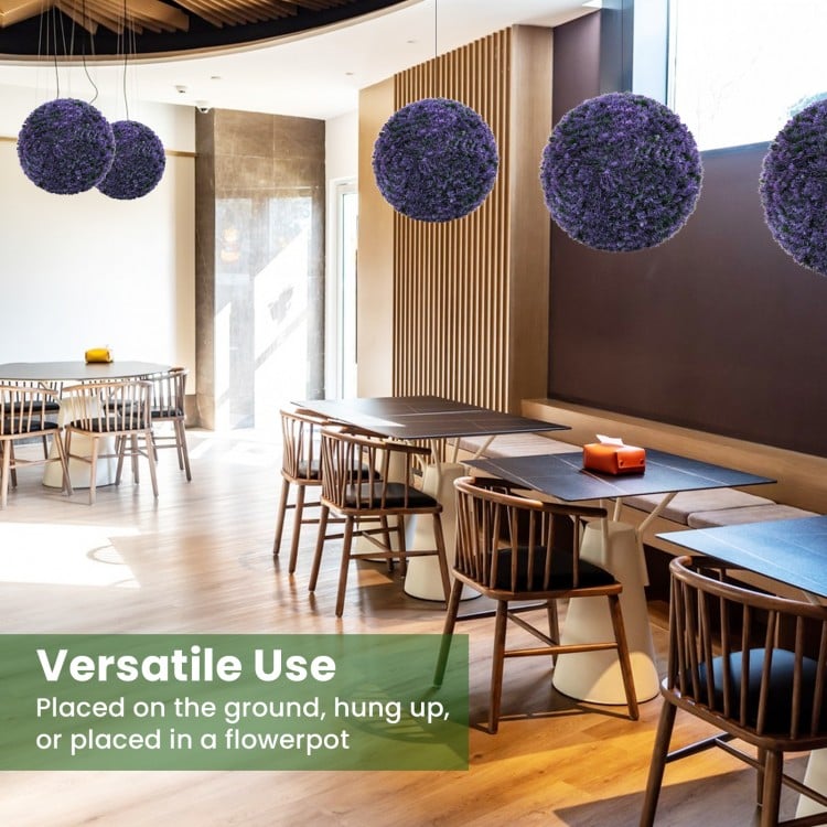 15 Inch Round Artificial Plant Boxwood Topiary Balls Set of 2 for Indoor Outdoor-Purple