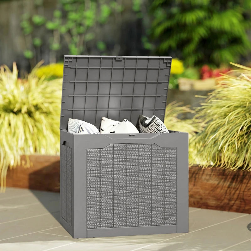 28 Gallon Deck Box, Resin Outdoor Storage Box with Handles, Waterproof and UV Resistant Storage Container