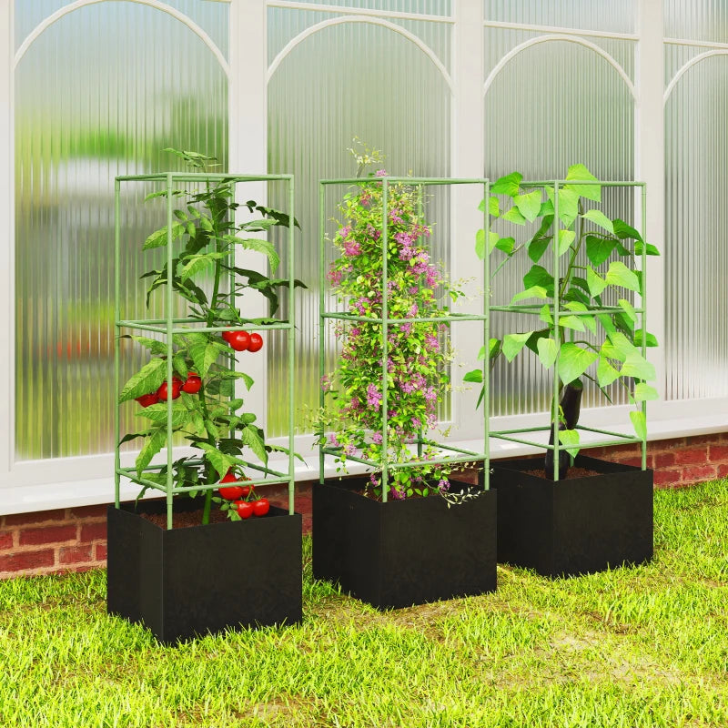 3 Packs Tomato Cages with 13.5 Gallon Grow Bags, Adjustable Square Plant Support Trellis