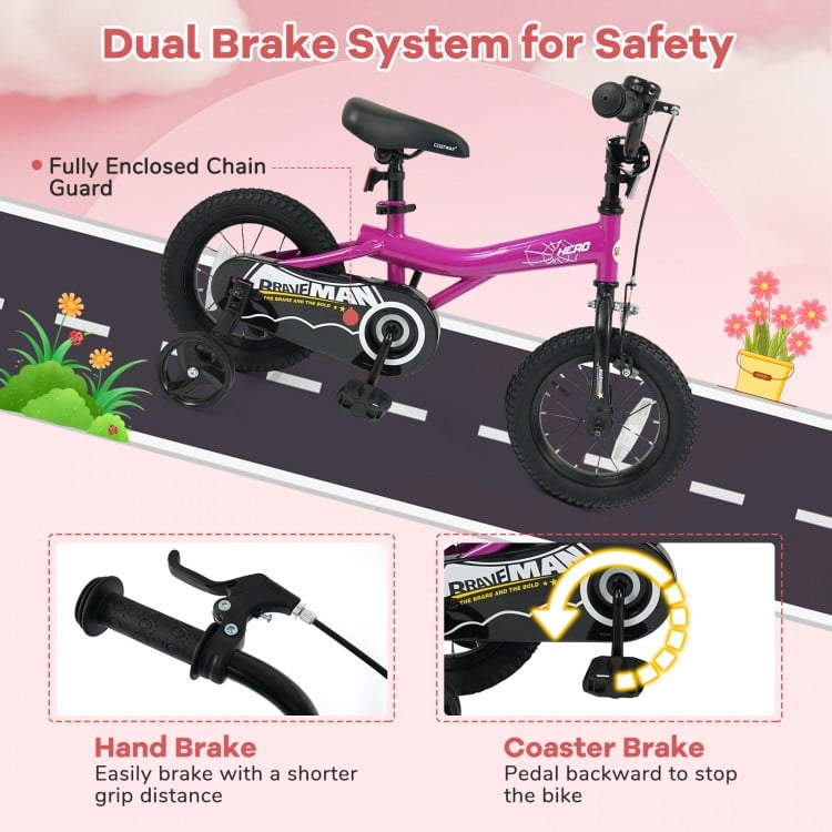12-Inch Kids Bike with Removable Training Wheels Pink-Brave Hero