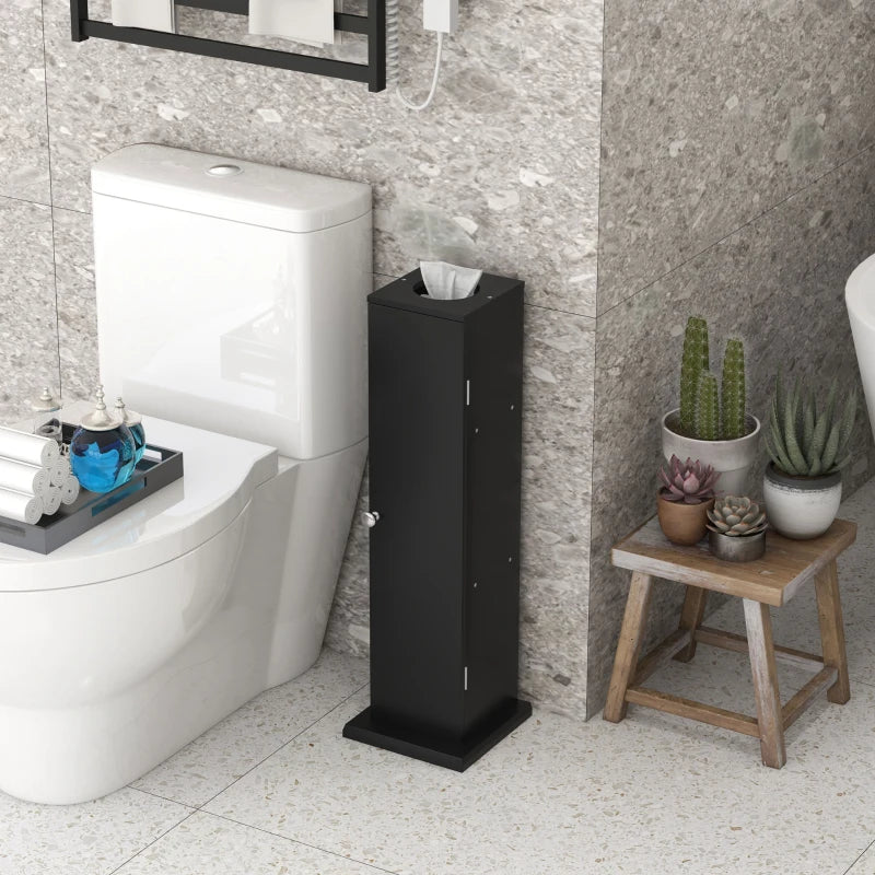 Small Toilet Paper Cabinet, Bathroom Corner Cabinet with Doors and Shelves for Paper Shampoo, Black