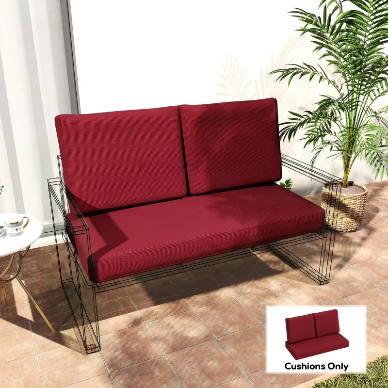 2 Seater 5" Thick Outdoor Seat Cushions with 7" Backrest, Loveseat Outdoor Furniture Cushions, Wine Red