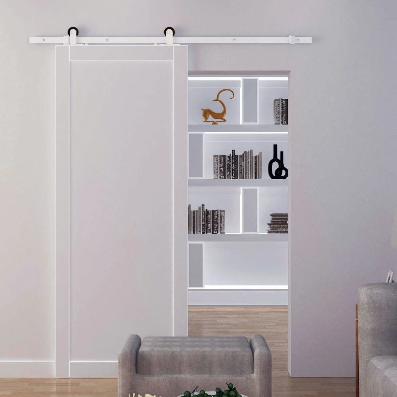 6FT Sliding Barn Door Track Kit, Heavy Duty Barn Door Hardware Kit, Fit 36" Wide Door Panel (T Shape), White