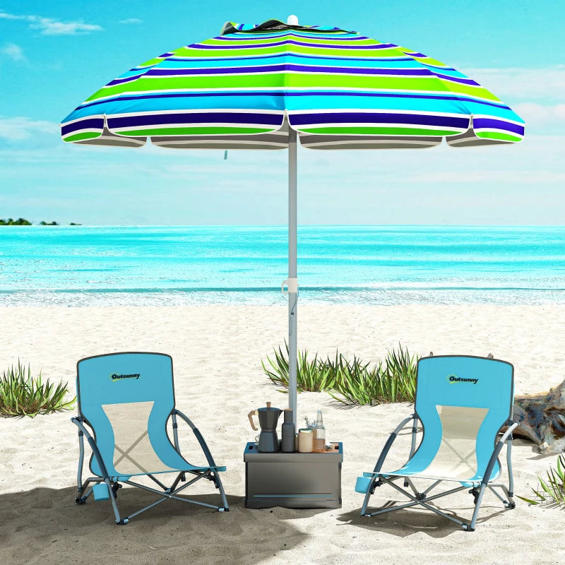 Set of 2 Folding Beach Chairs with Mesh Back, Carry Bag and Cup Holder for Outdoor Camping Lawn, 22.8" x 21.7" x 24.4"
