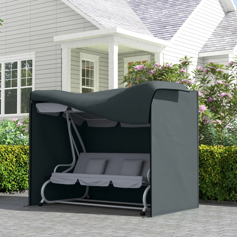 3 Seater Garden Swing Cover, Waterproof 420D Outdoor Swing Bench Cover with Zip, Windproof and Anti-UV, Grey