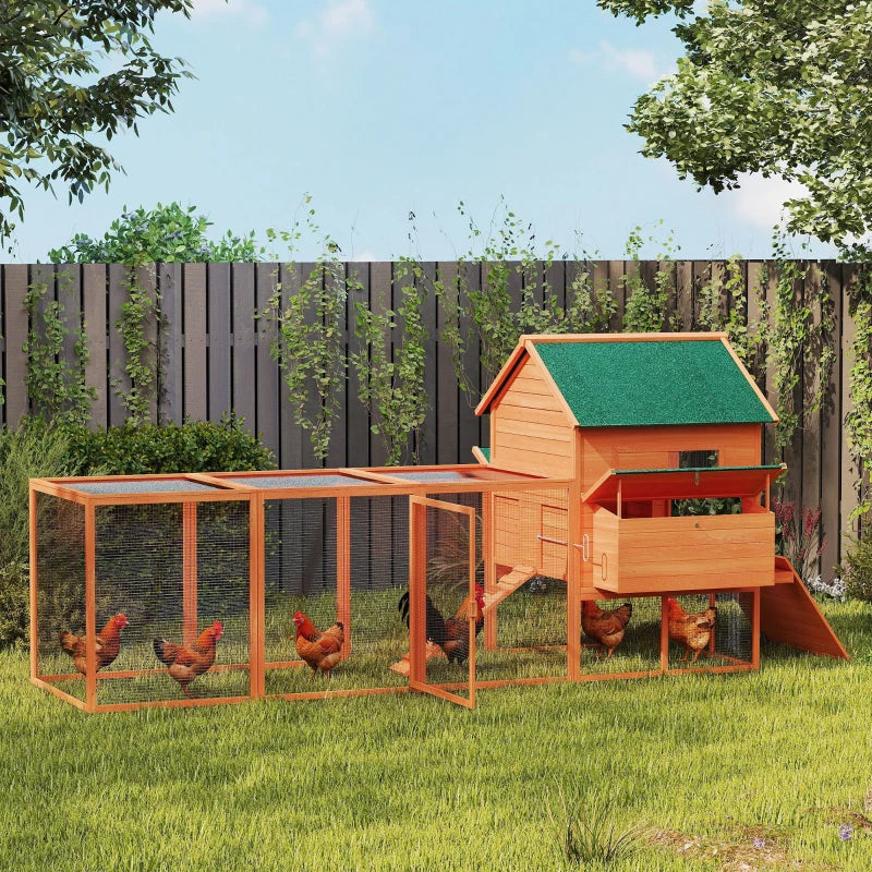 137" Wooden Chicken Coop with Chicken Run, Nesting Box, Orange
