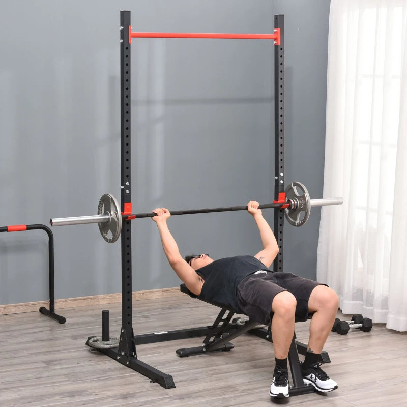 Soozier Adjustable Barbell Power Rack Squat Stand Strength Training Fitness Pull Up Weight Cage Home Gym Black