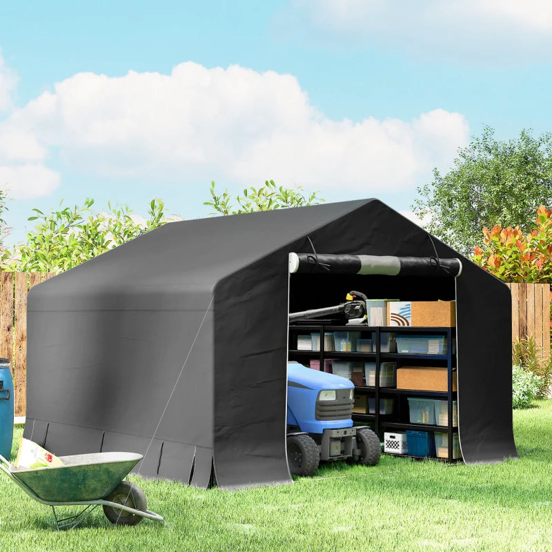 10' x 10' Portable Shed, Waterproof Bike Tent with Roll-up Zipper Door and Reinforced Galvanised Metal Frame, Dark Grey