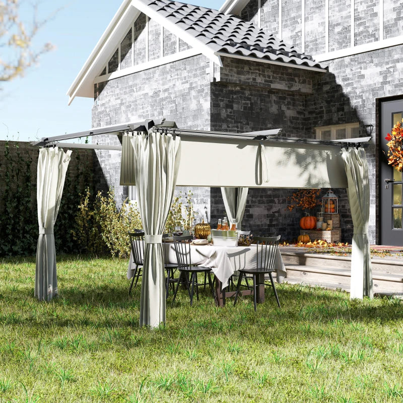 10' x 13' Pergola with Retractable Canopy and Curtains, UPF30+ Sun Shade Shelter for Grill, Garden, Backyard, Deck