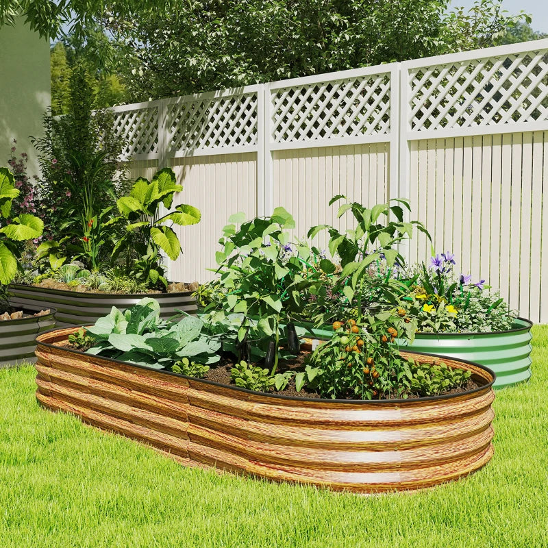 7' x 3' x 1' Large Outdoor Planter Box, Galvanized Raised Garden Bed with Metal Plant Stake, Brown