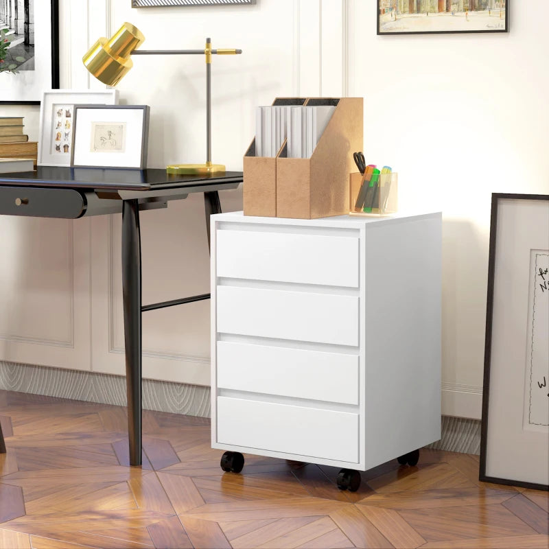 4 Drawer File Cabinet, Vertical Filing Cabinet with Wheels, Modern Printer Stand for Home Office, White