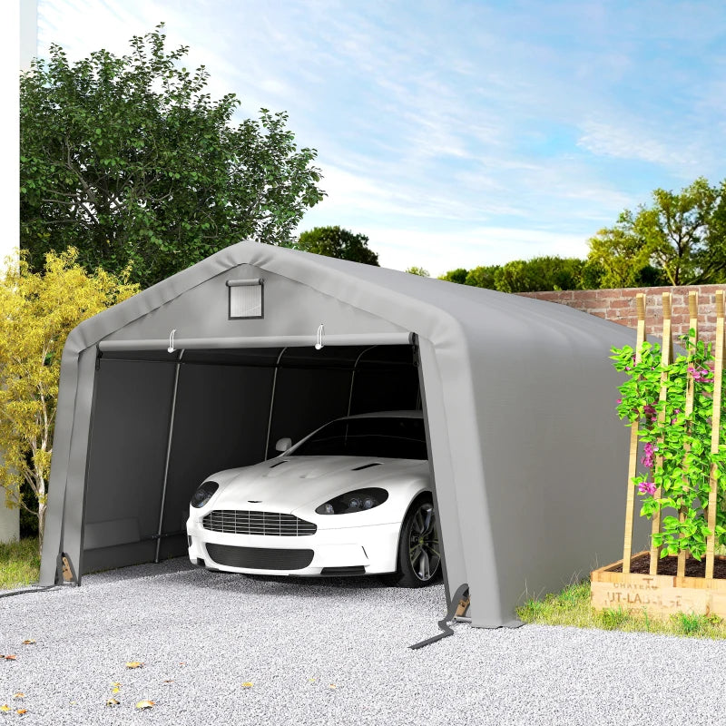 12' x 20' Portable Garage, Heavy Duty Carport Canopy with Ventilation Windows and Large Roll-up Door, Light Grey